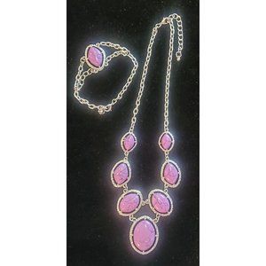 Lovely Silver Tone Purple Necklace And Bracelet Set Jewelry Lot